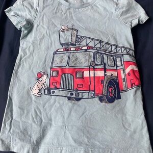 Carter's Light Blue Kids Tee with Fire Truck Print